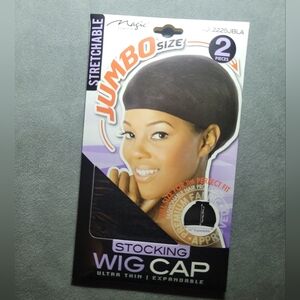 Magic Jumbo Size Stretchable Wig Cap Ultra Thin Black Elastic Band Stocking 2pc